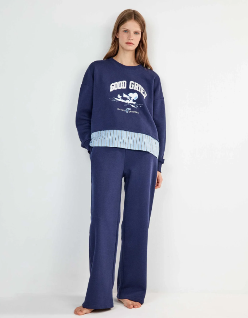 Pijama marino Snoppy en felpa perchada, Gisela