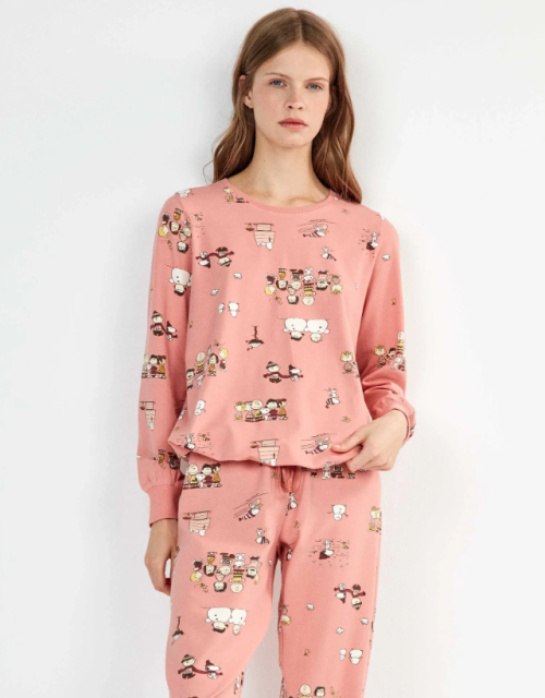 Pijama largo estampado Snoopy rosa Gisela