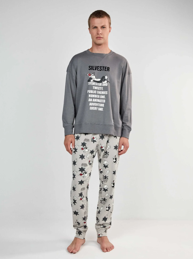 Pijama gris hombre Looney Tunes de Silvester Gisela